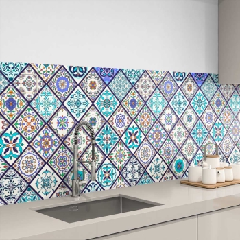 Küchenrückwand Folie blau portugiesisches Mosaik