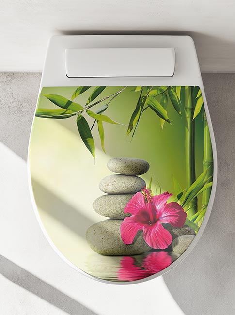 WC-Deckel Aufkleber mit Zen, Steine & Orchidee