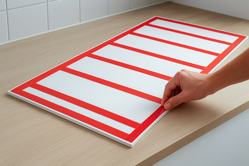 Rückseite der Platte: umlaufend und mittig mit doppelseitigem Klebeband beklebt