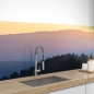 Mobile Preview: Küchenrückwand Folie Wald Sonnenuntergang Nebel Bild 1