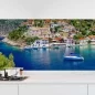 Preview: Küchenrückwand Folie Segelschiff vor buntem Küstendorf Hauptbild 1