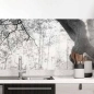 Preview: Küchenrückwand Folie Baum im Licht - Schwarz-Weiß Waldmotiv Hauptbild 1
