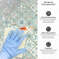Preview: Küchenrückwand Platte Mediterrane Diamantmuster in Türkis & Rot Produktdetailbild 3: Reinigung leicht gemacht!