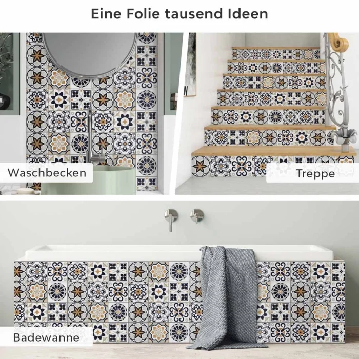 Fliesenaufkleber Patchwork Kacheln Anwendungsmöglichkeiten in Collage Bild 2