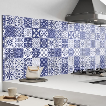Küchenrückwand Aluverbund blau weiß Patchwork Bild 2