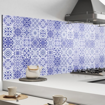 Küchenrückwand Aluverbund Blue White Patchwork Bild 2