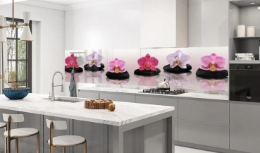 Küchenrückwand Aluverbund bunte Orchideen auf Massagestein Bild 3