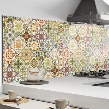 Küchenrückwand Aluverbund geometrische Fliesen khaki Bild 2