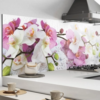 Küchenrückwand Aluverbund lila rosa Orchideen Bild 1