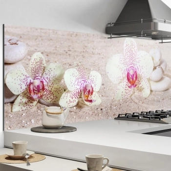 Küchenrückwand Aluverbund Orchideen im Sand Bild 1