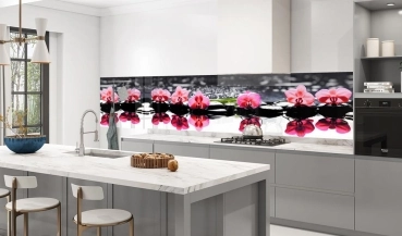 Küchenrückwand Aluverbund Orchideen pink Zen Steine Bild 3