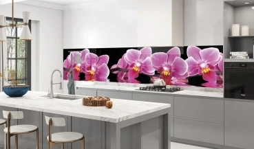 Küchenrückwand Aluverbund Orchideen rosa schwarz Bild 3