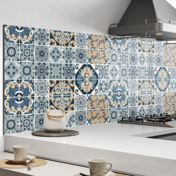 Küchenrückwand Aluverbund Patchwork Retro blau Bild 2