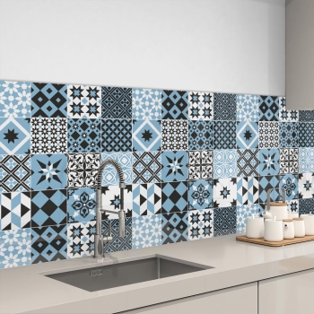 Küchenrückwand Aluverbund Retro Tiles Blue Bild 3