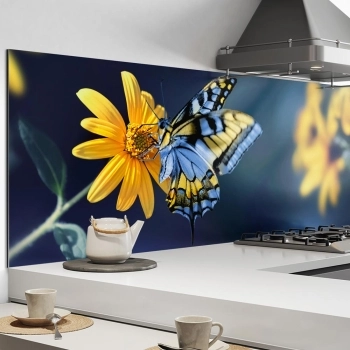 Küchenrückwand Aluverbund Schmetterling Blumenfeld