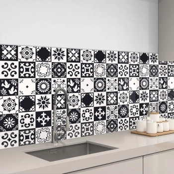Küchenrückwand Aluverbund schwarz weiß Patchwork Bild 3