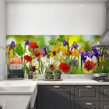 Küchenrückwand Folie Bunte Blumen
