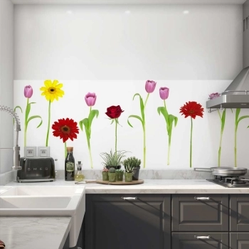 Küchenrückwand Folie Bunte Blumenkunst