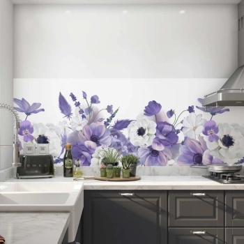 Küchenrückwand Folie Aquarell lila Blumen