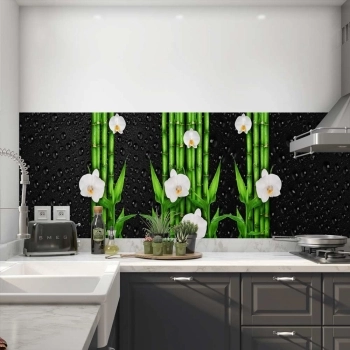 Küchenrückwand Folie Bambus Orchidee