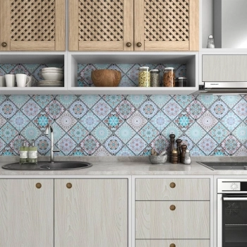 küchenrückwand folie blauer patchwork bild 3