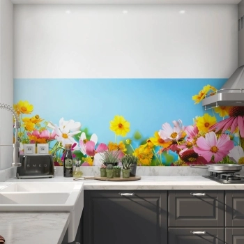Küchenrückwand Folie bunte Blumen