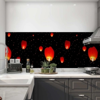 Küchenrückwand Folie Fliegende Laternen Kerzenlicht