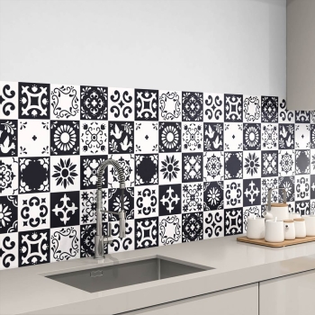 Küchenrückwand Folie schwarz weiß Patchwork