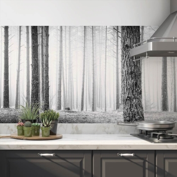 Küchenrückwand Folie Wald in monochrom