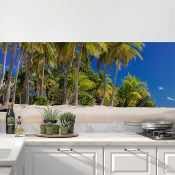 Küchenrückwand Folie tropischer Strand mit Palmen Bild 1