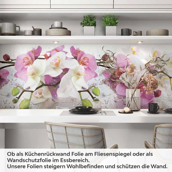 Küchenrückwand Folie Orchidee in Pink & Weiß Artikelbild 1