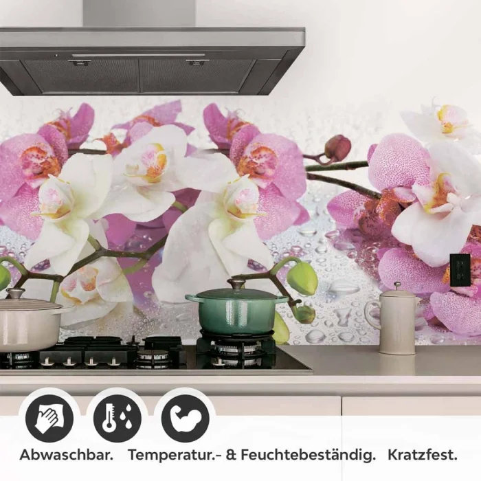 Küchenrückwand Folie Orchidee in Pink & Weiß Detailbild 1