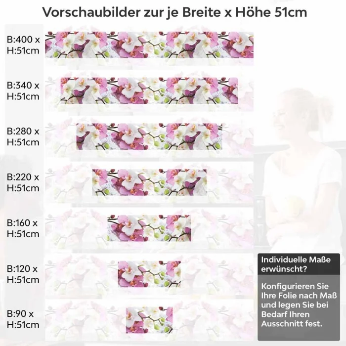 Küchenrückwand Folie Orchidee in Pink & Weiß Höhe 51cm