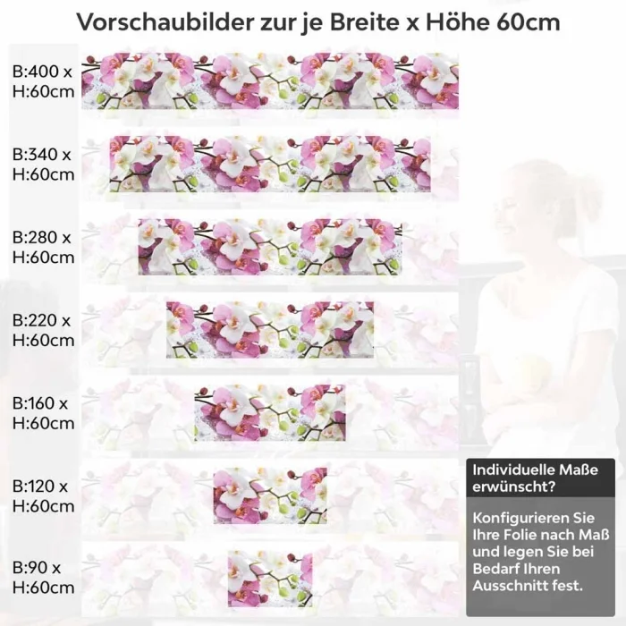 Küchenrückwand Folie Orchidee in Pink & Weiß Höhe 60cm