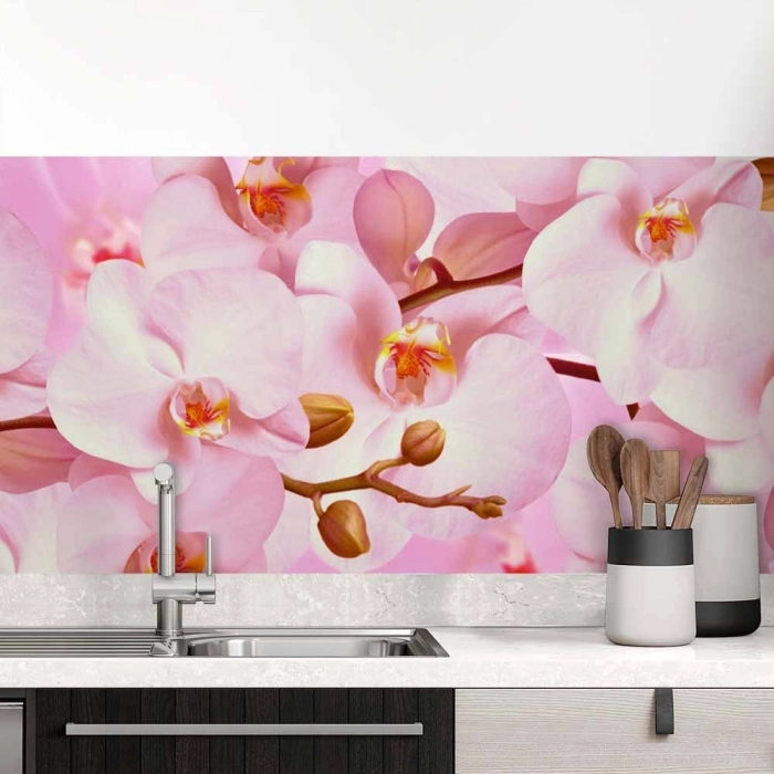 Küchenrückwand Folie rosa Orchideen
