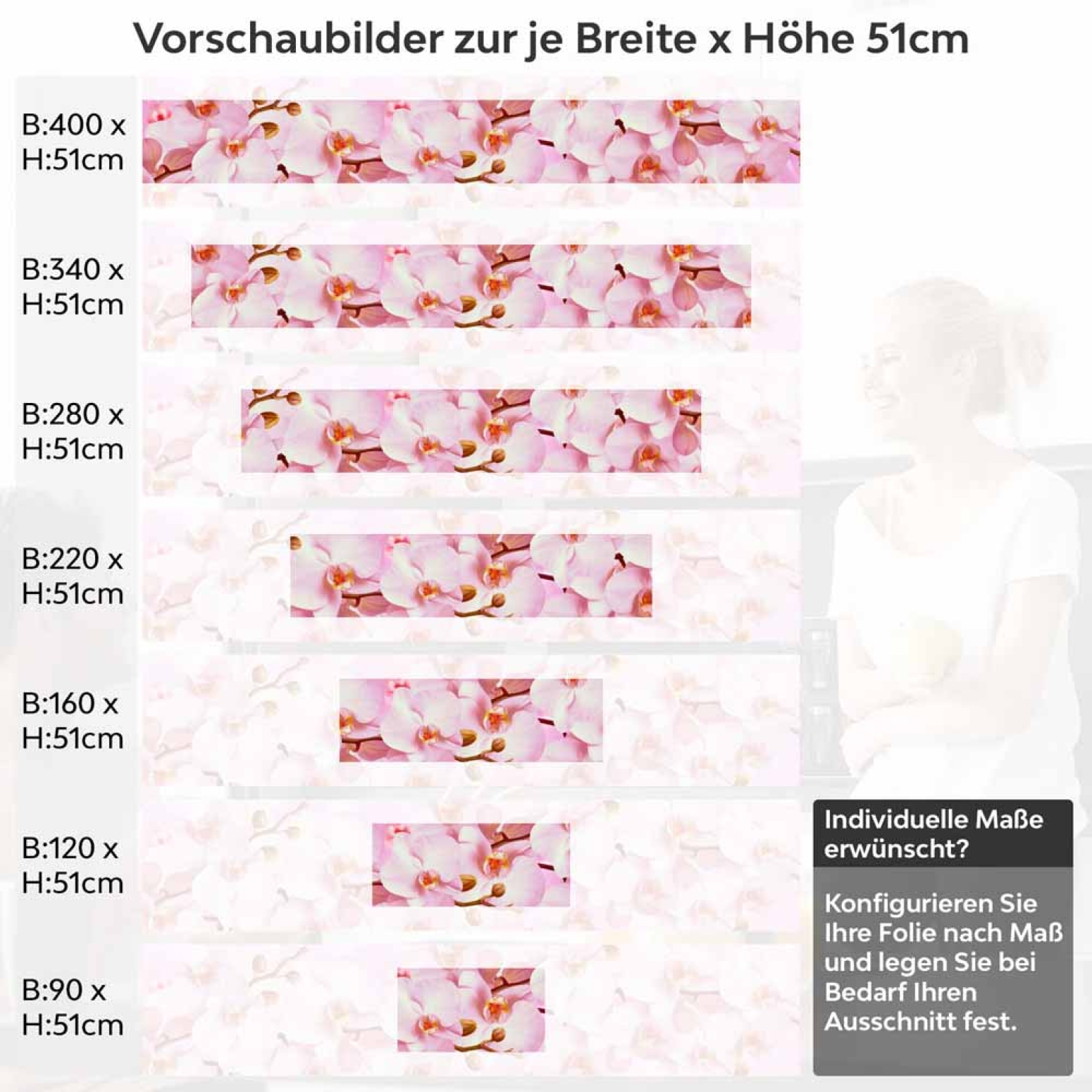 Küchenrückwand Folie rosa Orchideen Höhe 51cm