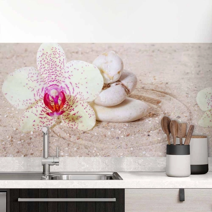 Küchenrückwand Folie Orchidee & Balance Steine
