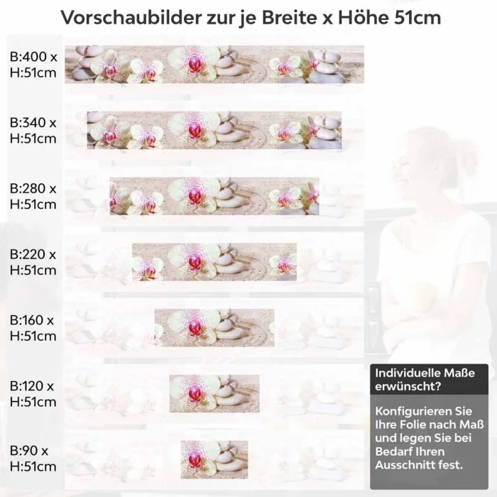 Küchenrückwand Folie Orchidee & Balance Steine Höhe 51cm