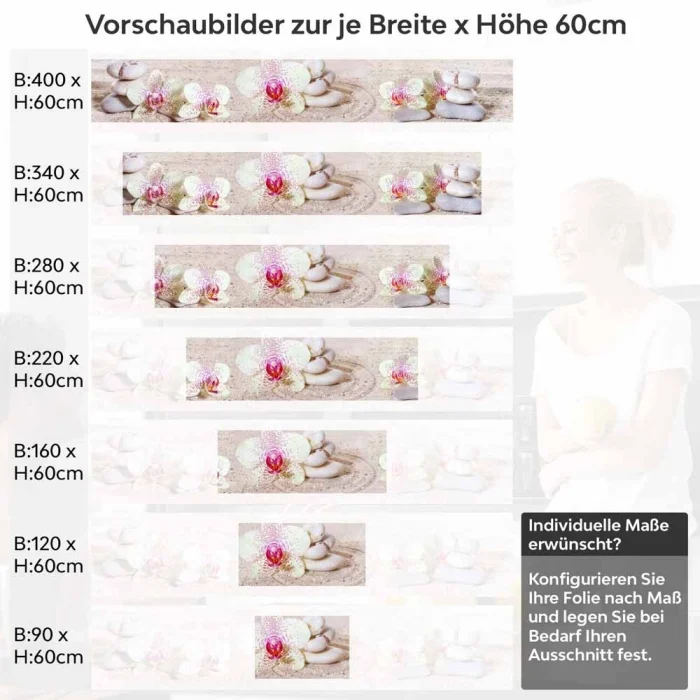 Küchenrückwand Folie Orchidee & Balance Steine Höhe 60cm