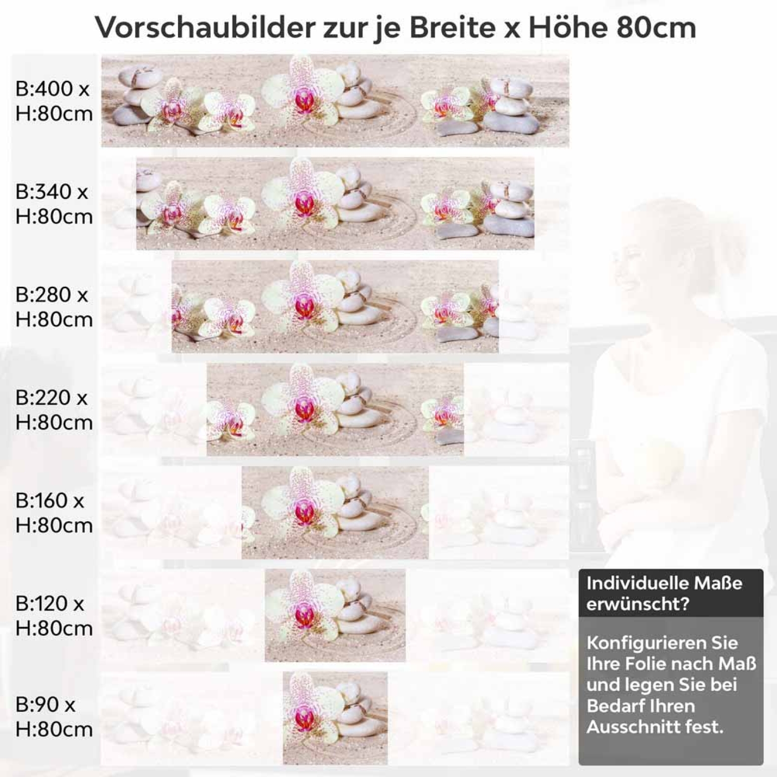 Küchenrückwand Folie Orchidee & Balance Steine Höhe 80cm