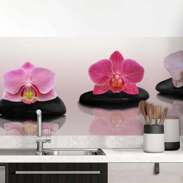 Küchenrückwand Folie Orchidee & Zen Steine