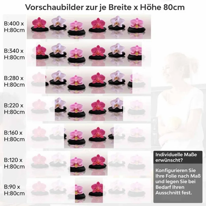 Küchenrückwand Folie Orchidee & Zen Steine Höhe 80cm