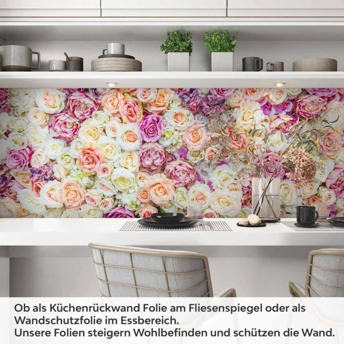 Küchenrückwand Folie elegante Rosen in Pastellfarben Artikelbild 1