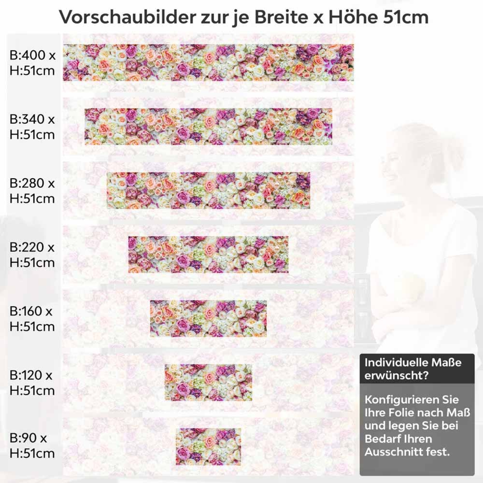 Küchenrückwand Folie elegante Rosen in Pastellfarben Höhe 51cm