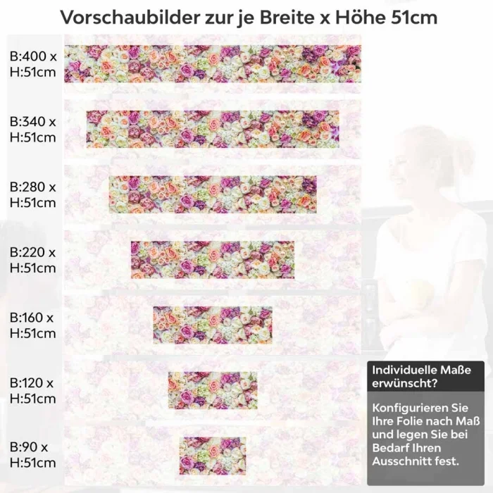 Küchenrückwand Folie elegante Rosen in Pastellfarben Höhe 51cm