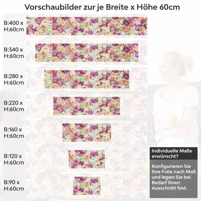 Küchenrückwand Folie elegante Rosen in Pastellfarben Höhe 60cm
