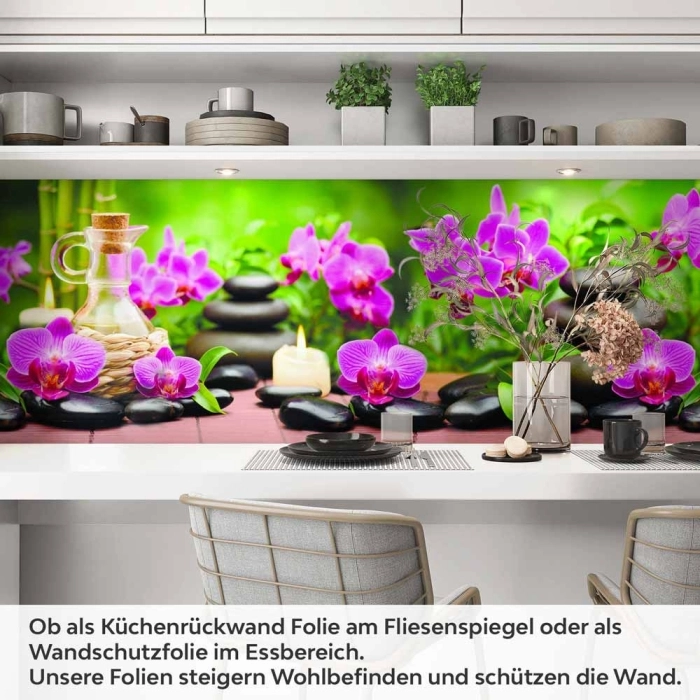 Küchenrückwand Folie Steine Orchideen Bambus & Kerzen Artikelbild 1