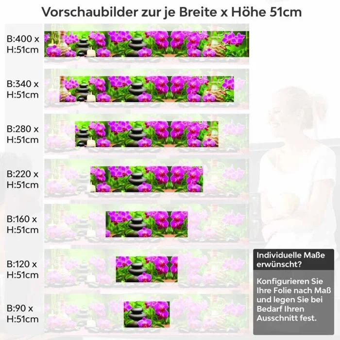 Küchenrückwand Folie Steine Orchideen Bambus & Kerzen Höhe 51cm