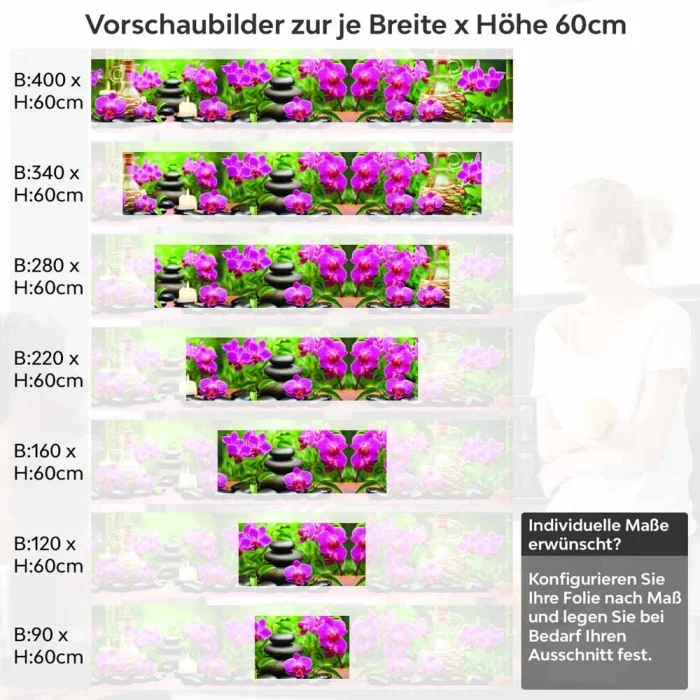 Küchenrückwand Folie Steine Orchideen Bambus & Kerzen Höhe 60cm