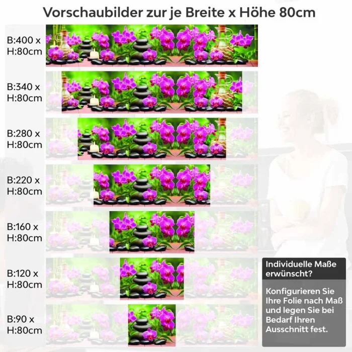 Küchenrückwand Folie Steine Orchideen Bambus & Kerzen Höhe 80cm
